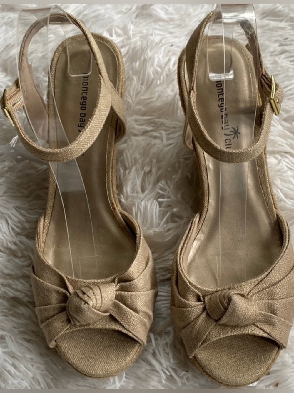 Montego Bay Club Metallic Gold Knot Front Wedge Sandals